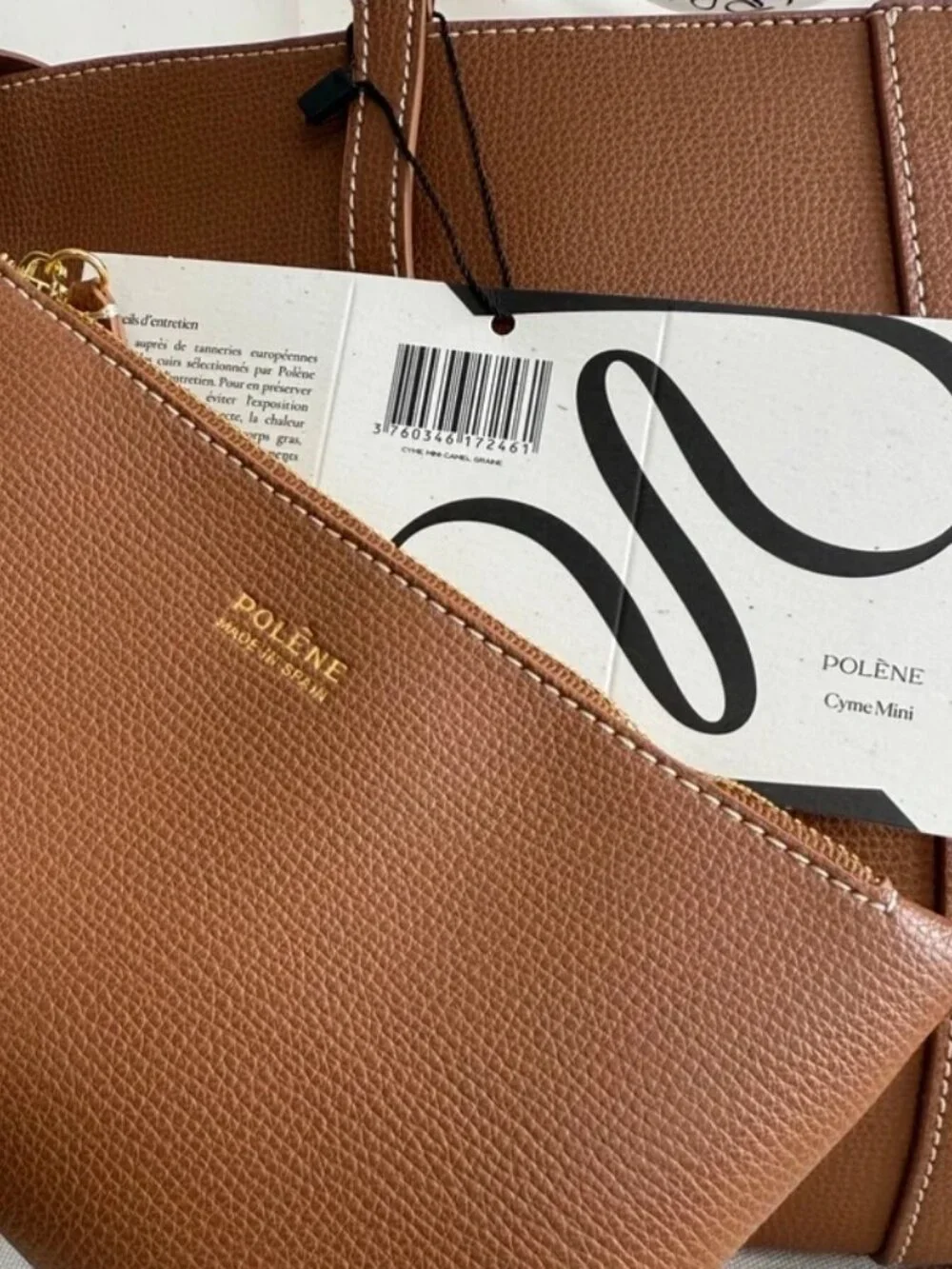 Polene Cyme Mini Textured Camel Leather Tote